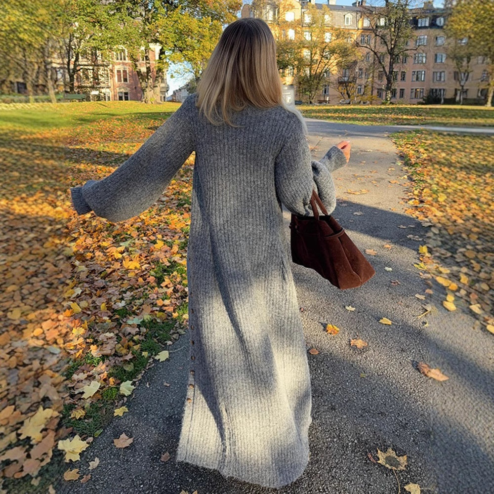 Cardigan Long Décontracté Ample Gris et Polyvalent