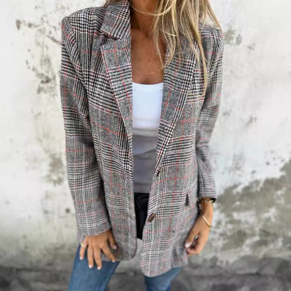 Veste Blazer Rétro à Carreaux Pied-de-Poule