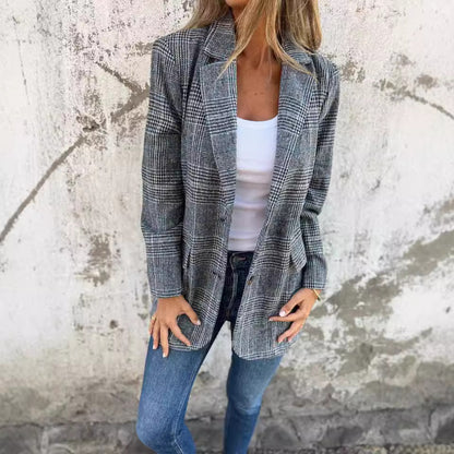 Veste Blazer Rétro à Carreaux Pied-de-Poule