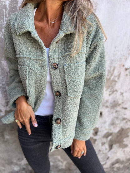 Manteau en laine d'agneau à col revers pour femme, à bouton unique.