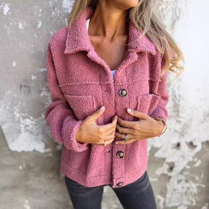 Manteau en laine d'agneau à col revers pour femme, à bouton unique.