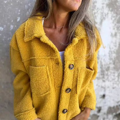 Manteau en laine d'agneau à col revers pour femme, à bouton unique.