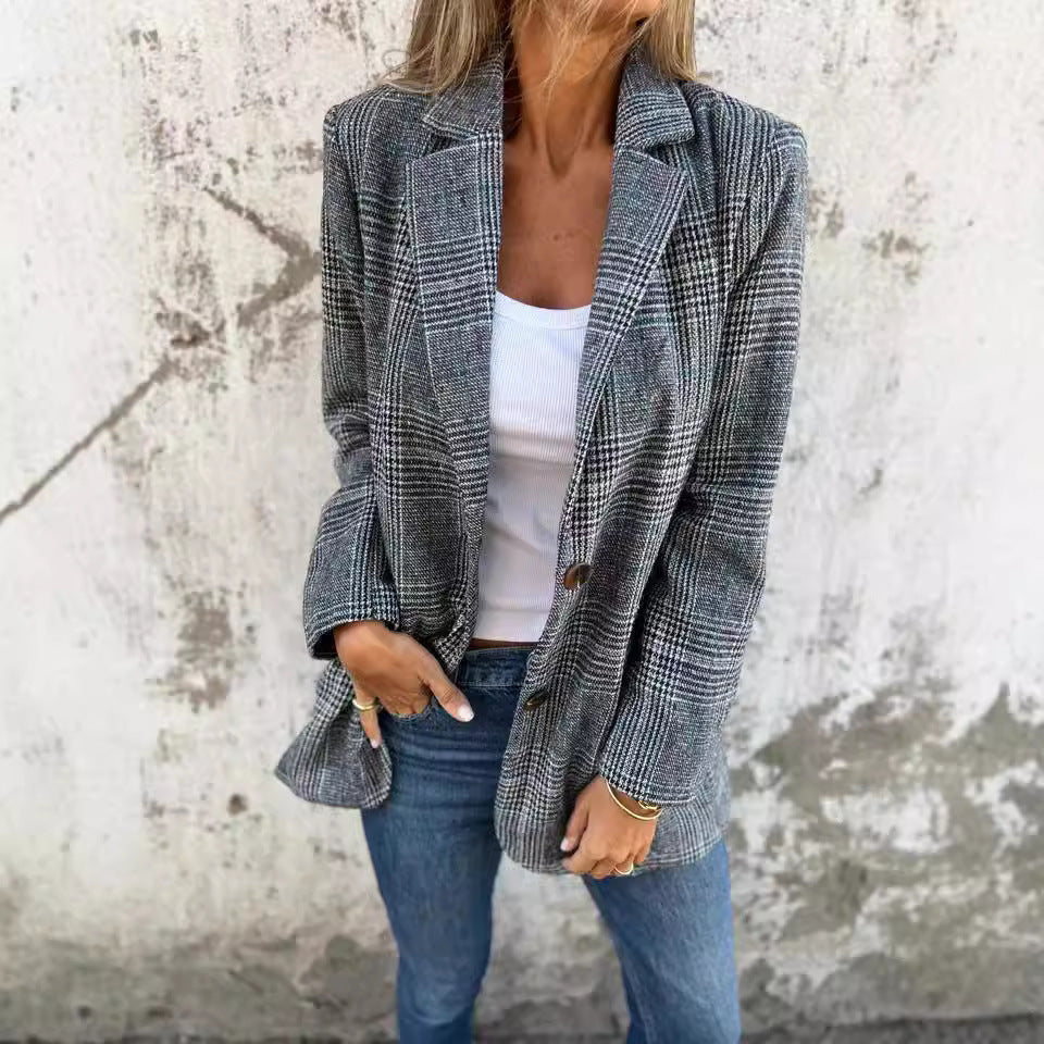 Veste Blazer Rétro à Carreaux Pied-de-Poule