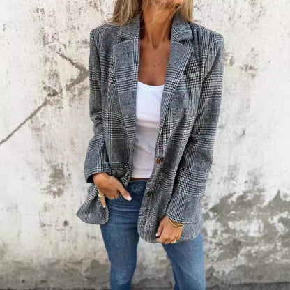 Veste Blazer Rétro à Carreaux Pied-de-Poule