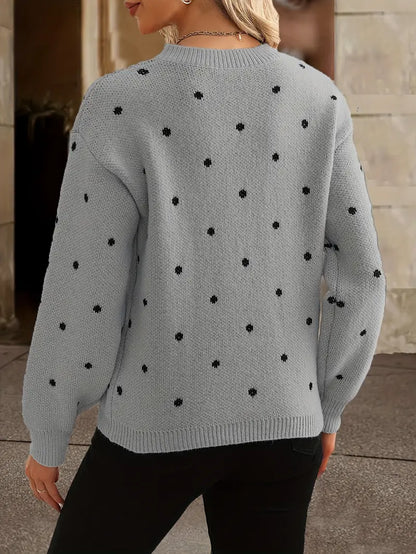 Pull-over Jacquard à Pois – Col Rond et Manches Longues